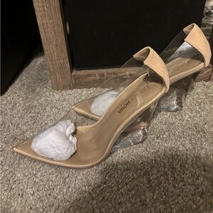 Fashion Nova Transparent and Tan Heels